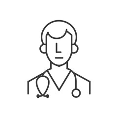 Line Drawing Of A Male Doctor With A Stethoscope