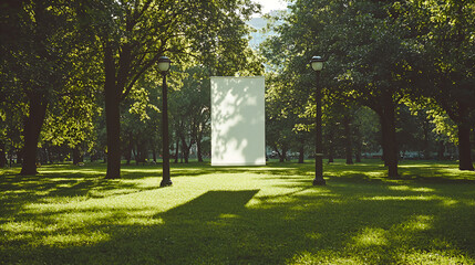 Blank banner in a sunny park.