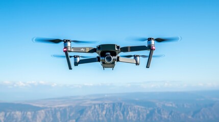 Stunning black drone soaring through the sky a modern perspective on aerial technology