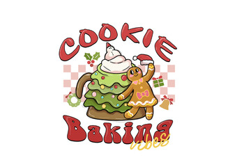 Cookie baking vibes, Christmas plaid pattern Sublimation T Shirt Design