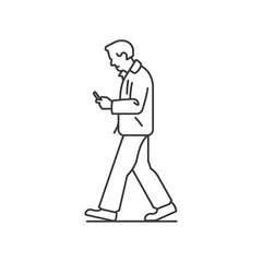 Line Drawing Of A Person Walking And Using A Smartphone