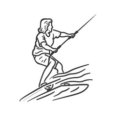 Line Drawing Of A Person Wakeboarding