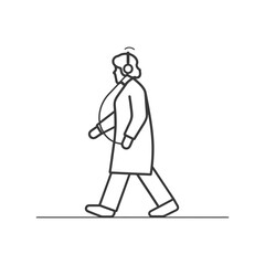 Line Drawing Of A Person Walking With Headphones