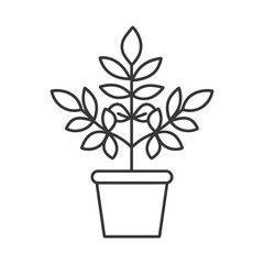 Line Drawing Of A Potted Plant With Leaves