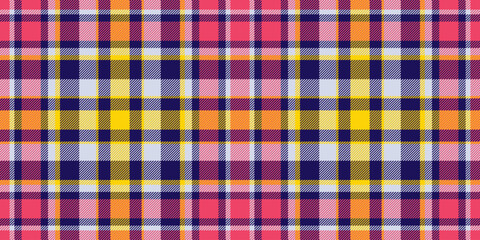 Asymmetric seamless plaid check, clothing textile fabric background. Nostalgia vector tartan texture pattern in indigo and light colors.