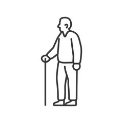 Line Drawing Of A Senior Man With A Cane