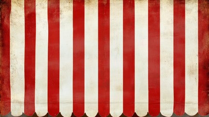 Striped Awning. Red and White Vintage Overhang Tent