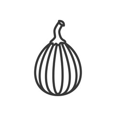 Line Drawing Of A Round Striped Fruit With A Stem