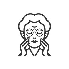 Obraz premium Line Drawing Of An Older Woman With Short Hair Applying Makeup To Her Face