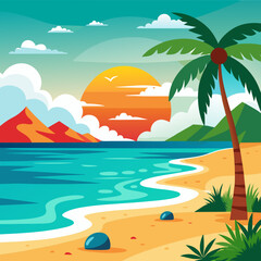 beach with palm trees vector illustration 