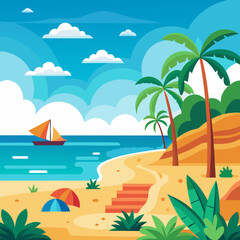 beach with palm trees vector illustration 