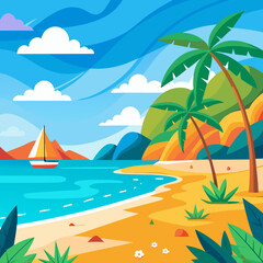 beach with palm trees vector illustration 
