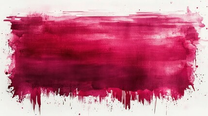 A bold abstract watercolor composition in rich red and magenta, with thick, layered brushstrokes and splattered textures adding a sense of energy and motion.
