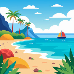 beach with palm trees vector illustration 