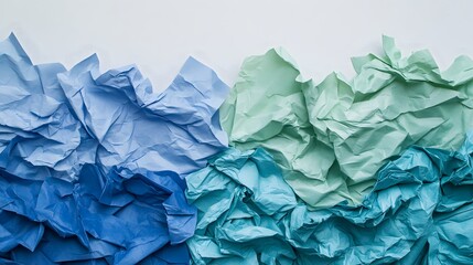 Fototapeta premium Crumpled Paper Texture in Shades of Blue and Green