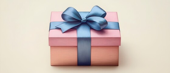 A beautifully wrapped gift box featuring a soft pink exterior and a satin blue ribbon, perfect for any occasion, adding a touch of elegance and surprise.