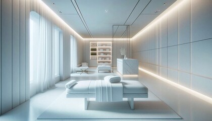 Obraz premium Minimalist Clean Wellness Spa with White Walls and Elegant Decor