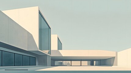 Fototapeta premium Modern Minimalist Concrete Building Design With Large Windows