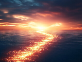 Obraz premium Symboliczna ścieżka świecących świateł prowadząca do jasnego horyzontu, reprezentująca nowy rozdział.