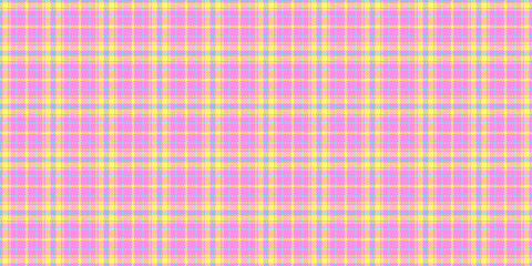 Pano tartan background fabric, mat pattern seamless textile. Regular check plaid vector texture in pink and laser lemon colors.