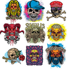 set, gothic sign with skull, grunge vintage design t shirts