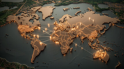 Abstract patterns representing blocked international connections, lines breaking across vivid maps 