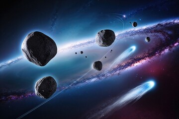 Asteroids and Comets in Motion Against an Abstract Galaxy Background