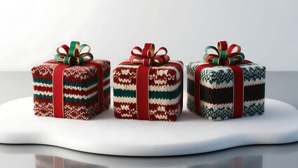 Christmas and happy new year sale baner, snowflakes and gift boxes, bright colors, 3D illustration.