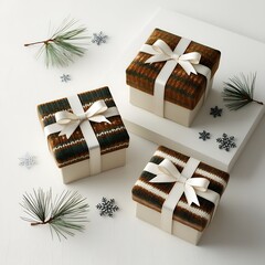 Christmas and happy new year sale baner, snowflakes and gift boxes, bright colors, 3D illustration.