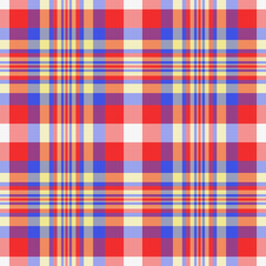 Warp background plaid pattern, card vector fabric textile. Cute check seamless tartan texture in pink and orange colors.