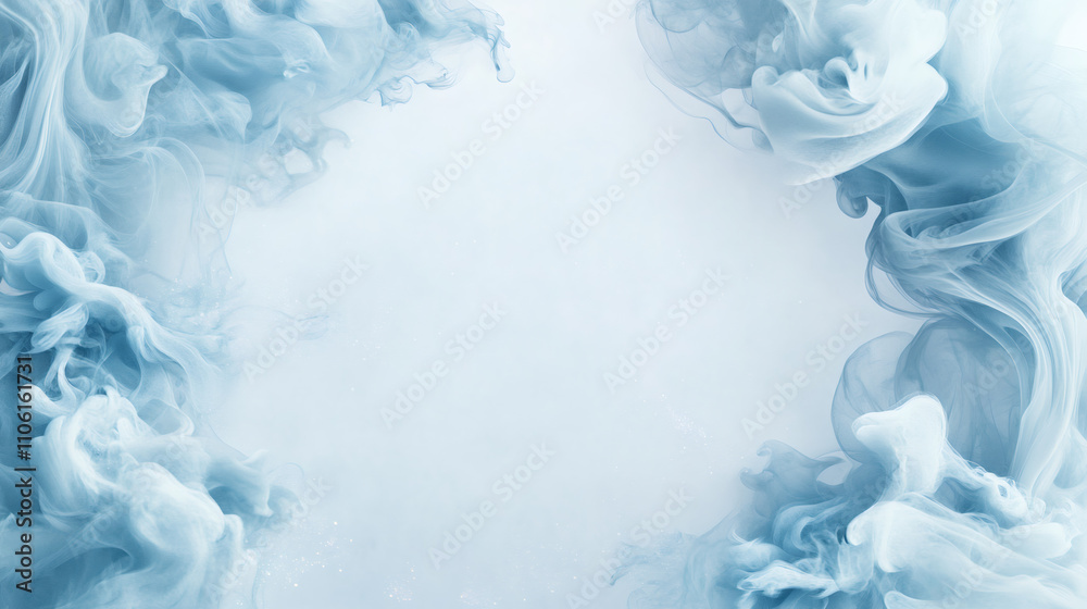 Aufkleber Wisps of light blue ink create a delicate frame against a pristine white backdrop, offering a serene and elegant visual
