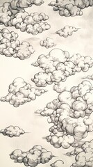 A detailed illustration of fluffy clouds in a soft, monochromatic style.