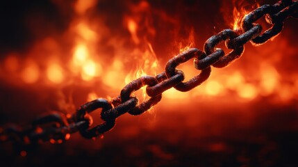 A close-up of a fiery chain glowing in the dark