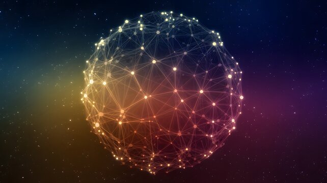 A sphere of lines and colorful dots on a vibrant background