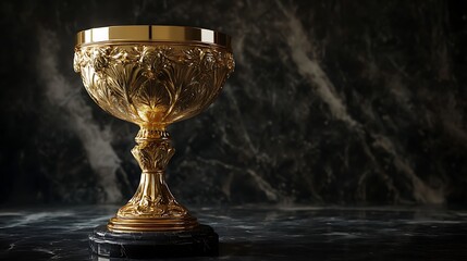 Ornate Golden Chalice Rests on Marble Base