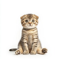 Adorable tabby kitten sitting upright