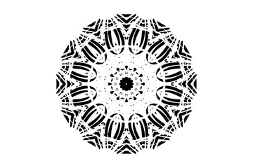 Monochromatic Mandala Illustration with Sunburst and Interconnected Shapes
