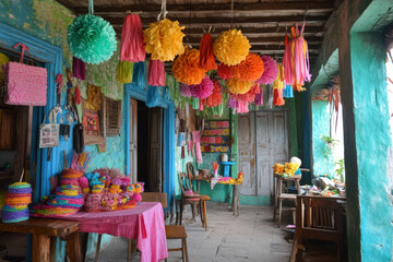 Obraz premium Festive Decorations in a Colorful Rustic Setting