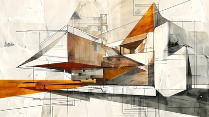 An Abstract Architectural Sketch with Geometric Floor Plans and Bold Lines, Exploring the Intersection of Space, Structure, and Design in a Contemporary Artistic Interpretation