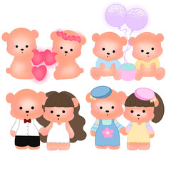 PNG file for Cute bear cartoon,No black ground, love ly bear set , ❤️