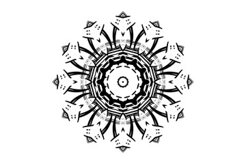 Monochromatic Mandala Design with Star Core and Radiating Concentric Shapes
