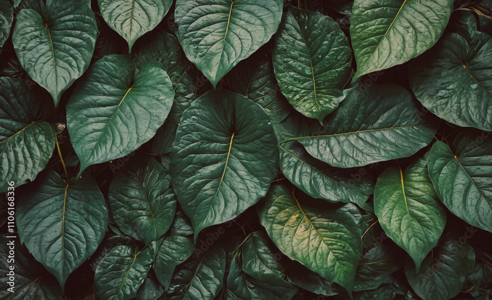 Poster green leafy plant with many leaves. the leaves are green and have a shiny appearance. the leaves are