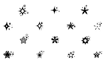 Star and sparkle icons. Sparkle shape, twinkle light symbol. Glitter shine element, starburst magic signs. decorative twinkle and bursts forms, abstract shining flash symbols, glowing light effect.