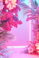 Obraz premium Vibrant floral display tropical setting decorative background neon lighting creative atmosphere nature-inspired aesthetic
