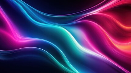 Fototapeta premium Vibrant abstract waves in various colors ripple across a dark background, creating a sense of movement and energy. The flowing design captivates the viewer's attention.