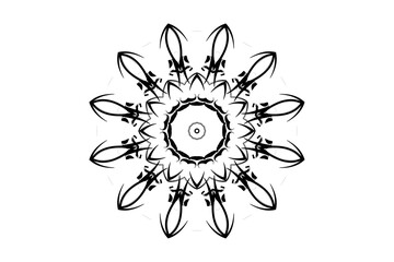 Black and White Mandala Design with Star Center and Decorative Circular Layers
