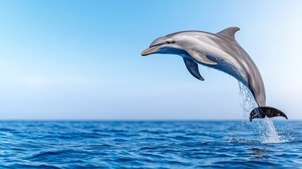 Fototapeta premium A dolphin emerges from the water, causing a splash.