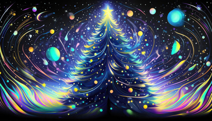 Evergreen Christmas tree. Winter holidays scene illustration.