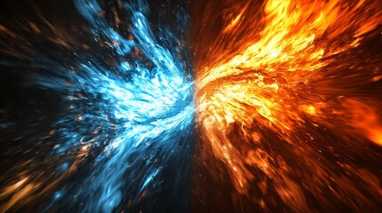 Dynamic clash of elements water vs fire digital artwork abstract style high contrast conceptual imagery