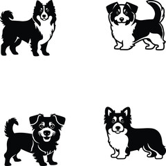 black and white dog silhouette vector icon.